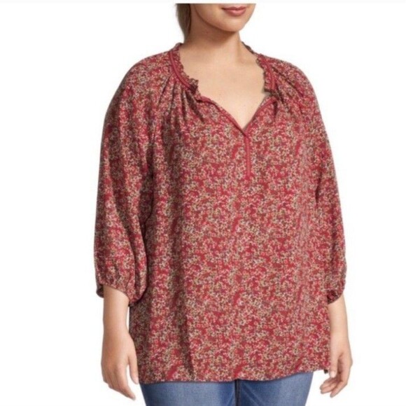 Max Studio Floral Print Cottage Core Tie Front Blouse  Size 1X - Picture 4 of 9